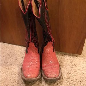 Red, polished stingray boots size 6B